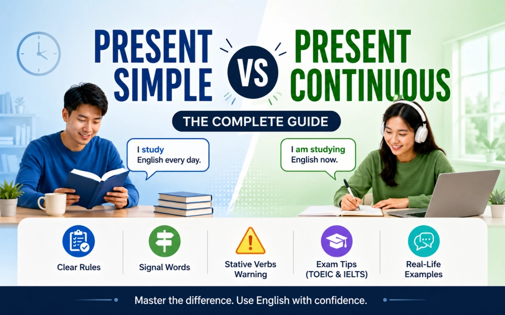 Study guide banner cover for Present Simple vs Present Continuous: The Complete Guide