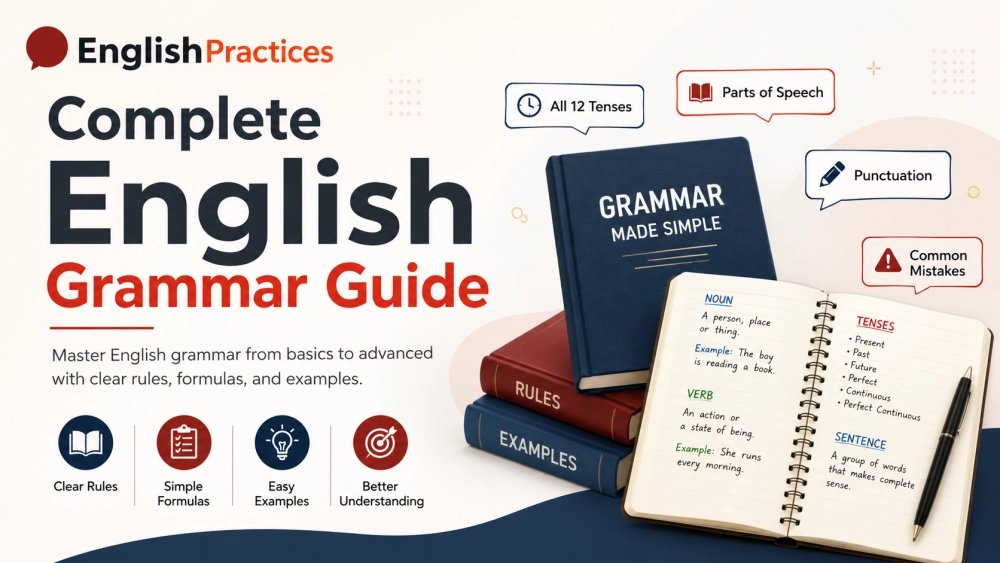 Study guide banner cover for Complete English Grammar Guide (2026): Rules, Examples & Common Mistakes